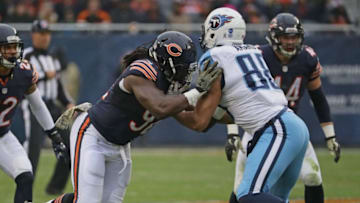 CHICAGO, IL - NOVEMBER 27: Pernell McPhee #92 of the Chicago Bears rushes against Jace Amaro #88 of the Tennessee Titans at Soldier Field on November 27, 2016 in Chicago, Illinois. The Titans defeated the Bears 27-21. (Photo by Jonathan Daniel/Getty Images)