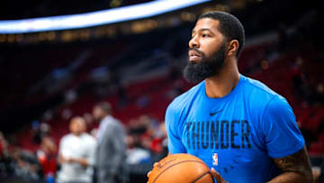PORTLAND, OR - MARCH 7: Markieff Morris #5 of the Oklahoma City Thunder warms up before the game against the Portland Trail Blazers on March 7, 2019 at the Moda Center Arena in Portland, Oregon. NOTE TO USER: User expressly acknowledges and agrees that, by downloading and or using this photograph, user is consenting to the terms and conditions of the Getty Images License Agreement. Mandatory Copyright Notice: Copyright 2019 NBAE (Photo by Zach Beeker/NBAE via Getty Images)
