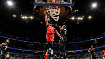 ORLANDO, FL - DECEMBER 22: Anthony Davis #23 of the New Orleans Pelicans goes to the basket against the Orlando Magic on December 22, 2017 at Amway Center in Orlando, Florida Or. NOTE TO USER: User expressly acknowledges and agrees that, by downloading and or using this Photograph, user is consenting to the terms and conditions of the Getty Images License Agreement. Mandatory Copyright Notice: Copyright 2017 NBAE (Photo by Fernando Medina/NBAE via Getty Images)