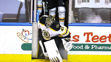 TORONTO, ONTARIO - AUGUST 17: Jaroslav Halak #41 of the Boston Bruins skates out onto the ice for warm-ups prior to Game Four of the Eastern Conference First Round against the Carolina Hurricanes during the 2020 NHL Stanley Cup Playoffs at Scotiabank Arena on August 17, 2020 in Toronto, Ontario. (Photo by Elsa/Getty Images)