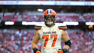 Dec 15, 2019; Glendale, AZ, USA; Cleveland Browns guard Wyatt Teller (77) against the Arizona Cardinals at State Farm Stadium. Mandatory Credit: Mark J. Rebilas-USA TODAY Sports