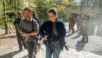 Father Gabriel Stokes (Seth Gilliam), Rick Grimes (Andrew Lincoln), Daryl Dixon (Norman Reedus) and Tara Chambler (Alanna Masterson) in Episode 15Photo by Gene Page/AMC The Walking Dead