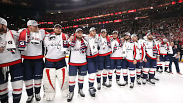 LAS VEGAS, NV - JUNE 07: The Washington Capitals celebrate their 4-3 win over the Vegas Golden Knights to win the Stanley Cup in Game Five of the 2018 NHL Stanley Cup Final at T-Mobile Arena on June 7, 2018 in Las Vegas, Nevada. (Photo by Bruce Bennett/Getty Images)