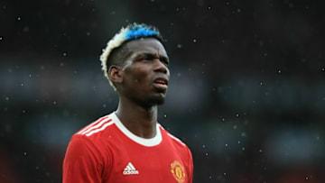 TOPSHOT - Manchester United's French midfielder Paul Pogba reacts at the final whistle of the pre-season friendly football match between Manchester United and Everton at Old Trafford in Manchester, north west England, on August 7, 2021. - Manchester United beat Everton 4 - 0. - RESTRICTED TO EDITORIAL USE. No use with unauthorized audio, video, data, fixture lists, club/league logos or 'live' services. Online in-match use limited to 120 images. An additional 40 images may be used in extra time. No video emulation. Social media in-match use limited to 120 images. An additional 40 images may be used in extra time. No use in betting publications, games or single club/league/player publications. (Photo by Lindsey Parnaby / AFP) / RESTRICTED TO EDITORIAL USE. No use with unauthorized audio, video, data, fixture lists, club/league logos or 'live' services. Online in-match use limited to 120 images. An additional 40 images may be used in extra time. No video emulation. Social media in-match use limited to 120 images. An additional 40 images may be used in extra time. No use in betting publications, games or single club/league/player publications. / RESTRICTED TO EDITORIAL USE. No use with unauthorized audio, video, data, fixture lists, club/league logos or 'live' services. Online in-match use limited to 120 images. An additional 40 images may be used in extra time. No video emulation. Social media in-match use limited to 120 images. An additional 40 images may be used in extra time. No use in betting publications, games or single club/league/player publications. (Photo by LINDSEY PARNABY/AFP via Getty Images)