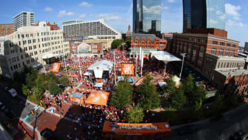 Sep 5, 2015; Fort Worth, TX, USA; A roof top view of the live broadcast of ESPN College GameDay at Sundance Square. Mandatory Credit: Ray Carlin-USA TODAY Sports