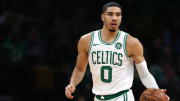 BOSTON, MASSACHUSETTS - JANUARY 30: Jayson Tatum #0 of the Boston Celtics dribbles during the second half against the Charlotte Hornets at TD Garden on January 30, 2019 in Boston, Massachusetts. NOTE TO USER: User expressly acknowledges and agrees that, by downloading and or using this photograph, User is consenting to the terms and conditions of the Getty Images License Agreement. (Photo by Maddie Meyer/Getty Images)