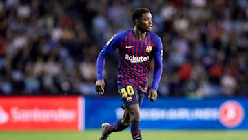 VIGO, SPAIN - MAY 04: Moussa Wague of FC Barcelona in action during the La Liga match between RC Celta de Vigo and FC Barcelona at Abanca Balaidos Stadium on May 04, 2019 in Vigo, Spain. (Photo by Quality Sport Images/Getty Images)