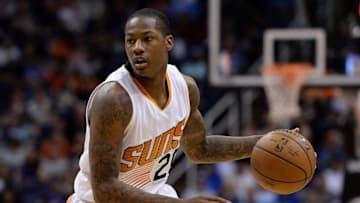 Feb 8, 2016; Phoenix, AZ, USA; Phoenix Suns guard Archie Goodwin (20) handles the ball against the Oklahoma City Thunder at Talking Stick Resort Arena. Oklahoma City won 122- 106. Mandatory Credit: Jennifer Stewart-USA TODAY Sports