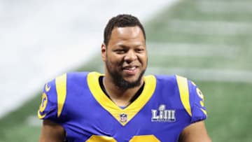 ATLANTA, GA - FEBRUARY 03: Ndamukong Suh #93 of the Los Angeles Rams looks on prior to kickoff at Super Bowl LIII against the New England Patriots at Mercedes-Benz Stadium on February 3, 2019 in Atlanta, Georgia. (Photo by Elsa/Getty Images)