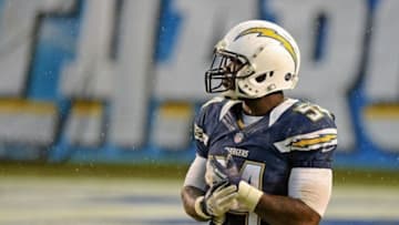 Dec 30, 2012; San Diego, CA, USA; San Diego Chargers outside linebacker Melvin Ingram (54) in the rain during the fourth quarter against the Oakland Raiders at Qualcomm Stadium. Mandatory Credit: Jake Roth-USA TODAY Sports
