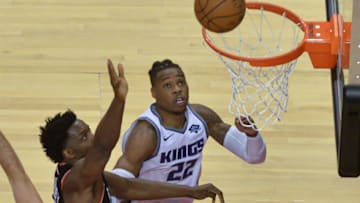 Richaun Holmes #22 of the Sacramento Kings looks at the ball during the Toronto Raptors vs Sacramento Kings NBA regular season game at Scotiabank Arena on November 6, 2019 in Toronto, Canada (Toronto Raptors won 124-120) (Photo by Anatoliy Cherkasov/NurPhoto via Getty Images)