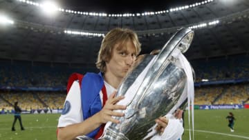 KIEV, UKRAINE - MAY 26: Luka Modric of Real Madrid celebrates with The UEFA Champions League trophy following his sides victory in the UEFA Champions League Final between Real Madrid and Liverpool at NSC Olimpiyskiy Stadium on May 26, 2018 in Kiev, Ukraine. (Photo by Angel Martinez/Real Madrid via Getty Images)