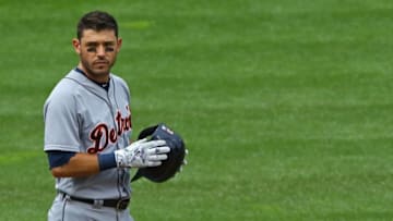 Sep 18, 2016; Cleveland, OH, USA; Detroit Tigers second baseman Ian Kinsler (3) against the Cleveland Indians at Progressive Field. The Tigers won 9-5. Mandatory Credit: Aaron Doster-USA TODAY Sports