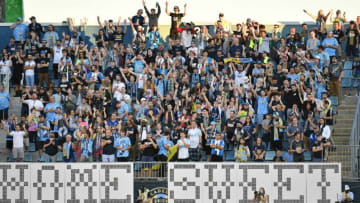 Philadelphia Union fans celebrate against the Columbus Crew during the first half at Subaru Park . Mandatory Credit: Eric Hartline-USA TODAY Sports