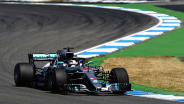 HOCKENHEIM, GERMANY - JULY 20: Lewis Hamilton of Great Britain driving the (44) Mercedes AMG Petronas F1 Team Mercedes WO9 on track during practice for the Formula One Grand Prix of Germany at Hockenheimring on July 20, 2018 in Hockenheim, Germany. (Photo by Mark Thompson/Getty Images)