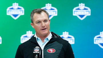 INDIANAPOLIS, IN - MARCH 02: General manager John Lynch of the San Francisco 49ers answers questions from the media on Day 2 of the NFL Combine at the Indiana Convention Center on March 2, 2017 in Indianapolis, Indiana. (Photo by Joe Robbins/Getty Images)
