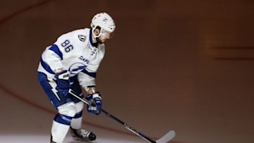 May 13, 2016; Pittsburgh, PA, USA; Tampa Bay Lightning right wing Nikita Kucherov (86) skates on the ice during warm-ups prior to the game against the Pittsburgh Penguins in game one of the Eastern Conference Final of the 2016 Stanley Cup Playoffs at the CONSOL Energy Center. Mandatory Credit: Charles LeClaire-USA TODAY Sports