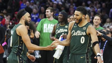 Here's the projected starting lineup and the projected depth chart for the Boston Celtics ahead of the 2023-24 regular season (Photo by Mitchell Leff/Getty Images)