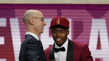 Guard Collin Sexton, who was then selected by the Cleveland Cavaliers in the 2018 NBA Draft, greets NBA commissioner Adam Silver. (Photo by Brad Penner-USA TODAY Sports)
