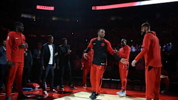TORONTO, ON - OCTOBER 17: Norman Powell #24 of the Toronto Raptors is introduced to the crowd, prior to an NBA game against the Cleveland Cavaliers at Scotiabank Arena on October 17, 2018 in Toronto, Canada. NOTE TO USER: User expressly acknowledges and agrees that, by downloading and or using this photograph, User is consenting to the terms and conditions of the Getty Images License Agreement. (Photo by Vaughn Ridley/Getty Images)