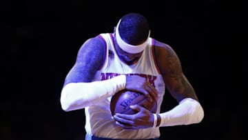 Jan 2, 2017; New York, NY, USA; New York Knicks forward Carmelo Anthony (7) walks onto the court prior to taking on the Orlando Magic at Madison Square Garden. Mandatory Credit: Adam Hunger-USA TODAY Sports