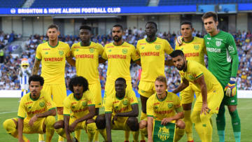 BRIGHTON, ENGLAND - AUGUST 03: Nantes players pose for a team photo ahead of a Pre-Season Friendly between Brighton and Hove Albion and FC Nantes at Amex Stadium on August 3, 2018 in Brighton, England. (Photo by Mike Hewitt/Getty Images)