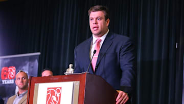 04 FEB 2016: NFLPA president Eric Winston speaks during the NFLPA Press Conference at the Moscone Center in San Francisco California. (Photo by Rich Graessle/Icon Sportswire) (Photo by Rich Graessle/Icon Sportswire/Corbis via Getty Images)
