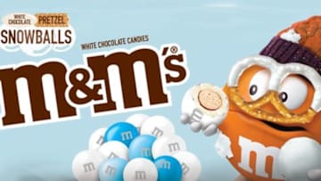 M&M’s White Chocolate Pretzel Snowballs for the holidays, photo provided by M&MS
