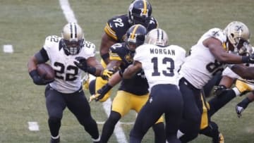 Nov 30, 2014; Pittsburgh, PA, USA; New Orleans Saints running back Mark Ingram (22) rushes the ball against the Pittsburgh Steelers during the second quarter at Heinz Field. Mandatory Credit: Charles LeClaire-USA TODAY Sports