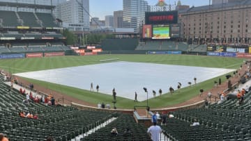 Orioles rain delay vs. Reds. (Mitch Stringer-USA TODAY Sports)