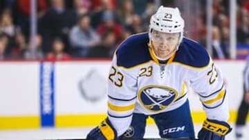 Dec 10, 2015; Calgary, Alberta, CAN; Buffalo Sabres center Sam Reinhart (23) against the Calgary Flames during the first period at Scotiabank Saddledome. Calgary Flames won 4-3. Mandatory Credit: Sergei Belski-USA TODAY Sports