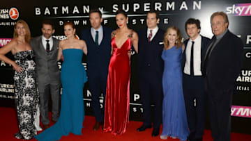 LONDON, ENGLAND - MARCH 22: (L-R) Deborah Snyder, Zack Snyder, Amy Adams, Ben Affleck, Gal Gadot, Henry Cavill, Holly Hunter, Jesse Eisenberg and Charles Roven attend the European Premiere of "Batman V Superman: Dawn Of Justice" at Odeon Leicester Square on March 22, 2016 in London, England. (Photo by Dave J Hogan/Dave J Hogan/Getty Images)