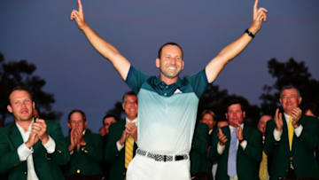 AUGUSTA, GA - APRIL 09: Sergio Garcia of Spain celebrates during the Green Jacket ceremony after he won in a playoff during the final round of the 2017 Masters Tournament at Augusta National Golf Club on April 9, 2017 in Augusta, Georgia. (Photo by Harry How/Getty Images)