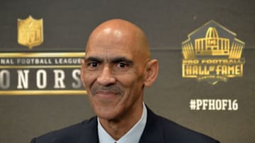 Feb 6, 2016; San Francisco, CA, USA; Tony Dungy looks on during a press conference to announce the Pro Football Hall of Fame Class of 2016 at Bill Graham Civic Auditorium. Mandatory Credit: Kirby Lee-USA TODAY Sports