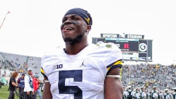 Oct 29, 2016; East Lansing, MI, USA; Michigan Wolverines linebacker Jabrill Peppers (5) walks off the field after a game against the Michigan State Spartans at Spartan Stadium. Mandatory Credit: Mike Carter-USA TODAY Sports