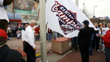 MINNEAPOLIS, MN - APRIL 2: The Minnesota Twins American League Central Division Championship flag is raised outside of the Metrodome prior to the Opening Day game against the Baltimore Orioles on April 2, 2007 in Minneapolis, Minnesota. The Twins won 7-4. (Photo by Scott A. Schneider/Getty Images)