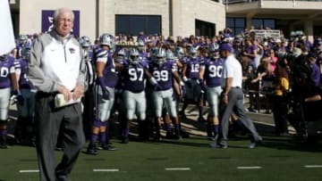 Oct 25, 2014; Manhattan, KS, USA; Kansas State Wildcats head coach Bill Snyder waits to lead his team onto the field before the start of a game against the Texas Longhorns at Bill Snyder Family Stadium. Mandatory Credit: Scott Sewell-USA TODAY Sports
