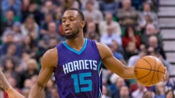 Jan 27, 2016; Salt Lake City, UT, USA; Charlotte Hornets guard Kemba Walker (15) dribbles the ball during the first half against the Utah Jazz at Vivint Smart Home Arena. Mandatory Credit: Russ Isabella-USA TODAY Sports