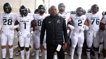 COLUMBUS, OHIO - NOVEMBER 20: Head coach Mel Tucker of the Michigan State Spartans waits walks with his players to the field to play the Ohio State Buckeyes at Ohio Stadium on November 20, 2021 in Columbus, Ohio. (Photo by Gregory Shamus/Getty Images)