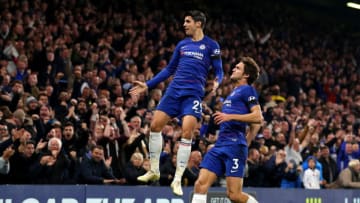 LONDON, ENGLAND - NOVEMBER 04: Alvaro Morata of Chelsea celebrates after scoring his team's second goal during the Premier League match between Chelsea FC and Crystal Palace at Stamford Bridge on November 4, 2018 in London, United Kingdom. (Photo by Catherine Ivill/Getty Images)