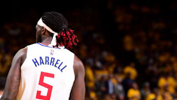 OAKLAND, CA - APRIL 24: Montrezl Harrell #5 of the LA Clippers looks on against the Golden State Warriors during Game Five of Round One of the 2019 NBA Playoffs on April 24, 2019 at ORACLE Arena in Oakland, California. NOTE TO USER: User expressly acknowledges and agrees that, by downloading and/or using this photograph, user is consenting to the terms and conditions of Getty Images License Agreement. Mandatory Copyright Notice: Copyright 2019 NBAE (Photo by Noah Graham/NBAE via Getty Images)