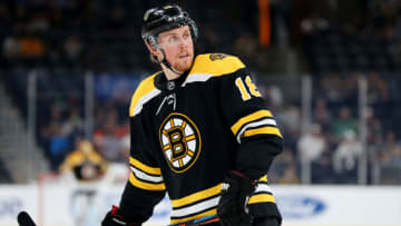 BOSTON, MASSACHUSETTS - SEPTEMBER 23: Brett Ritchie #18 of the Boston Bruins during the first period of the preseason game between the Philadelphia Flyers and the Boston Bruins at TD Garden on September 23, 2019 in Boston, Massachusetts. (Photo by Maddie Meyer/Getty Images)