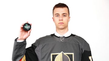 Xavier Bouchard poses after being selected 185th overall by the Vegas Golden Knights during the 2018 NHL Draft. (Photo by Tom Pennington/Getty Images)