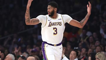 LOS ANGELES, CALIFORNIA - OCTOBER 27: Anthony Davis #3 of the Los Angeles Lakers looks on after a shot during the first half of a game against the Charlotte Hornets at Staples Center on October 27, 2019 in Los Angeles, California. (Photo by Sean M. Haffey/Getty Images)