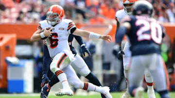 CLEVELAND, OHIO - SEPTEMBER 26: Baker Mayfield #6 of the Cleveland Browns runs the ball during the third quarter in the game at FirstEnergy Stadium on September 26, 2021 in Cleveland, Ohio. (Photo by Emilee Chinn/Getty Images)