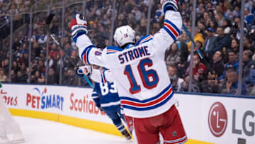 TORONTO, ON - DECEMBER 28: New York Rangers center Ryan Strome (16) celebrates scoring a goal during the second period in a game between the New York Rangers and the Toronto Maple Leafs on December 28, 2019, at Scotiabank Arena in Toronto, Ontario Canada.(Photo by Nick Turchiaro/Icon Sportswire via Getty Images)