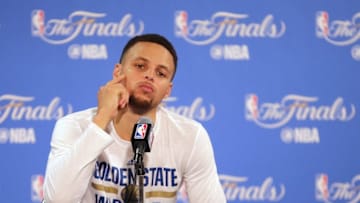 June 19, 2016; Oakland, CA, USA; Golden State Warriors guard Stephen Curry (30) reacts while speaking to media following the 93-89 loss against the Cleveland Cavaliers in game seven of the NBA Finals at Oracle Arena. Mandatory Credit: Kelley L Cox-USA TODAY Sports