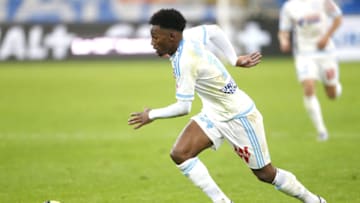 MARSEILLE, FRANCE - JANUARY 10: Georges-Kevin N'Koudou of OM in action during the French Ligue 1 match between Olympique de Marseille (OM) and En Avant Guingamp at New Stade Velodrome on January 10, 2016 in Marseille, France. (Photo by Jean Catuffe/Getty Images)