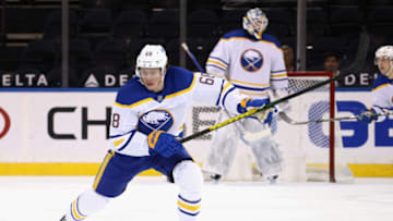 NEW YORK, NEW YORK - APRIL 27: Victor Olofsson #68 of the Buffalo Sabres skates against the New York Rangers at Madison Square Garden on April 27, 2021 in New York City. The Rangers defeated the Sabres 3-1. (Photo by Bruce Bennett/Getty Images)