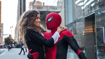 Michelle (Zendaya) catches a ride from Spider-Man in Columbia Pictures' SPIDER-MAN: ™ FAR FROM HOME.